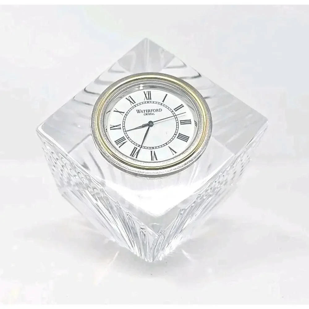 Vintage Waterford Crystal‎ Desk Clock Meridian Cube Works PB205